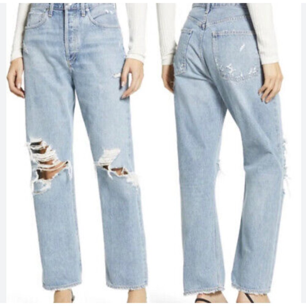 AGOLDE Mid-Rise 90s Light Wash Distressed Jeans